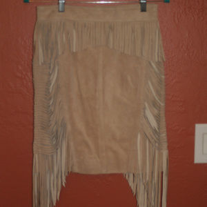 BEBE GENUINE BEIGE SUEDE SKIRT w/fringe